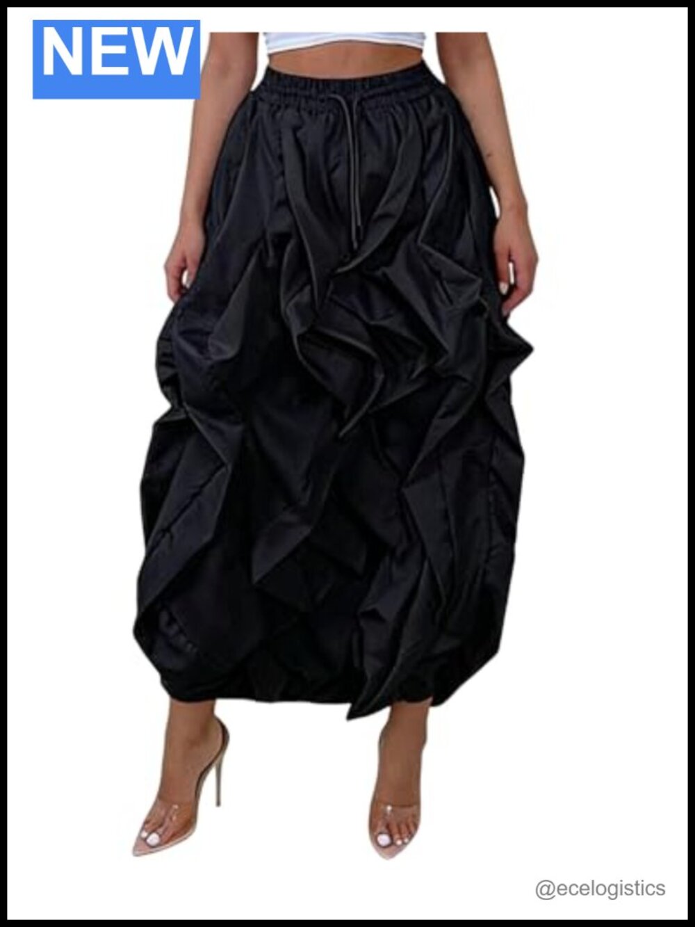 Women's Pleated Cargo Skirt Maxi with Pockets Y2K Drawstring